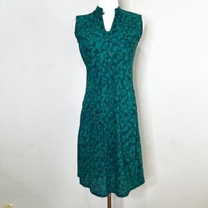 Anokhi‎ Tunic Dress Cotton Sleeveless Green Floral Print Keyhole Neck Size Small